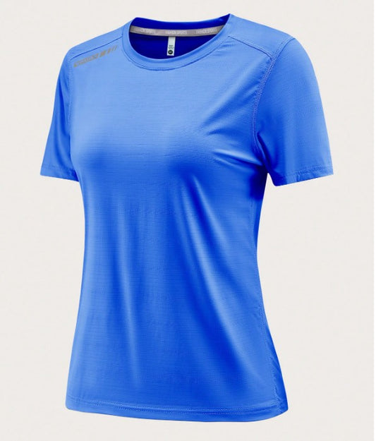 Camiseta deportiva de manga corta de ajuste seco para mujeres Azul Talle L (Shein)