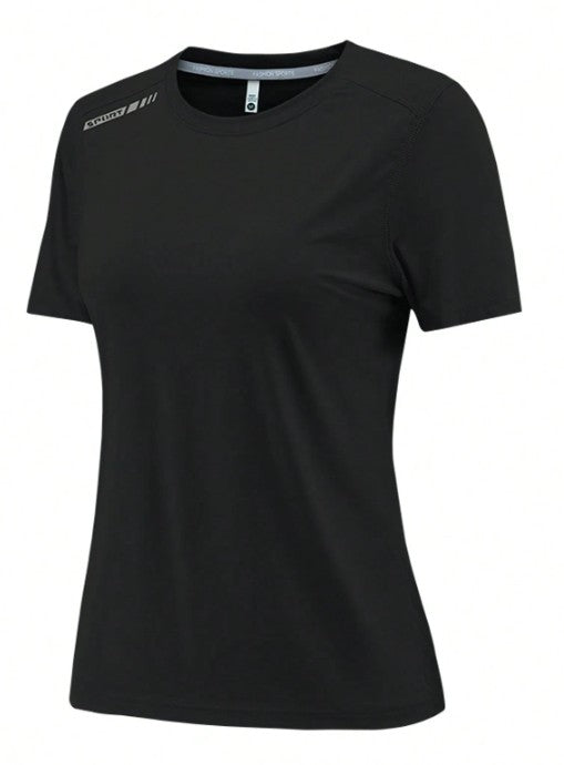 Camiseta deportiva de manga corta de ajuste seco para mujeres Negra Talle L (Shein)