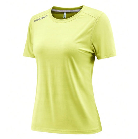 Camiseta deportiva de manga corta de ajuste seco para mujeres Verde Neón Talle L (Shein)